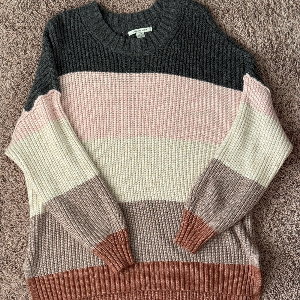 American Eagle Striped Rib-Knit Women's Sweater in Multi Color